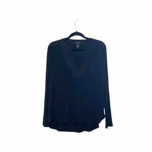 White House Black Market Black V-neck Contrast Popover Blouse Small Women’s